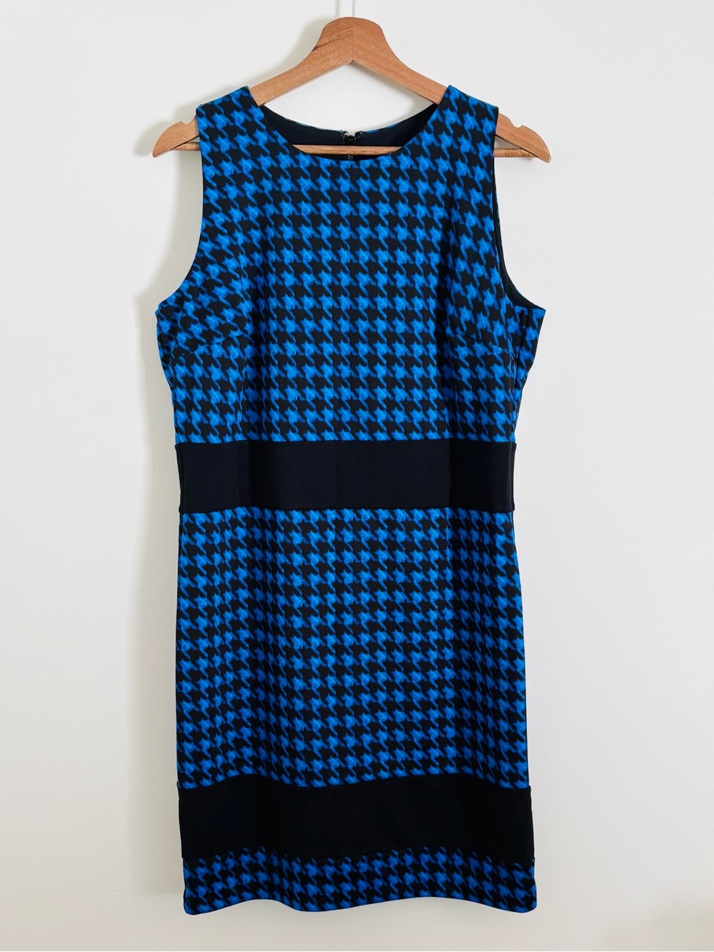 NWT MICHAEL Michael Kors Banded Houndstooth Print Sheath Dress in Amalfi Blue